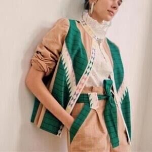 Sezane Paris Kelly Green and Brown Plaid Tunic Jacket Overcoat Size 34 (US 2)